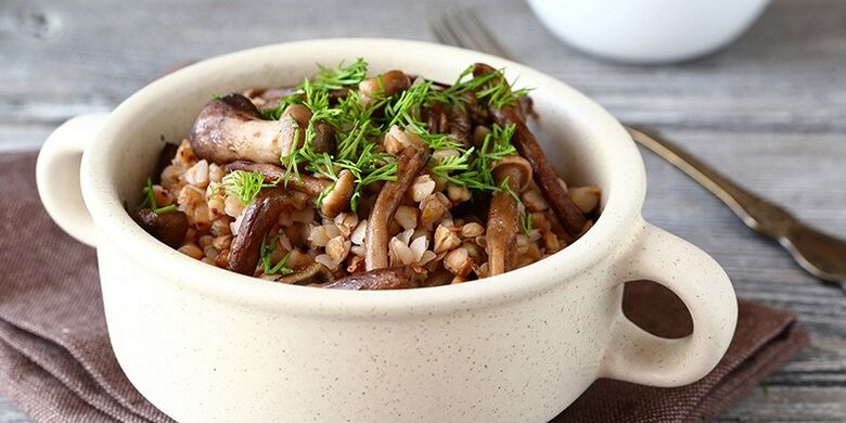 Healthy nutritious lunch mushroom buckwheat porridge